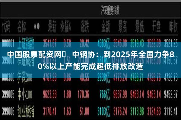 中国股票配资网	 中钢协：到2025年全国力争80%以上产能完成超低排放改造