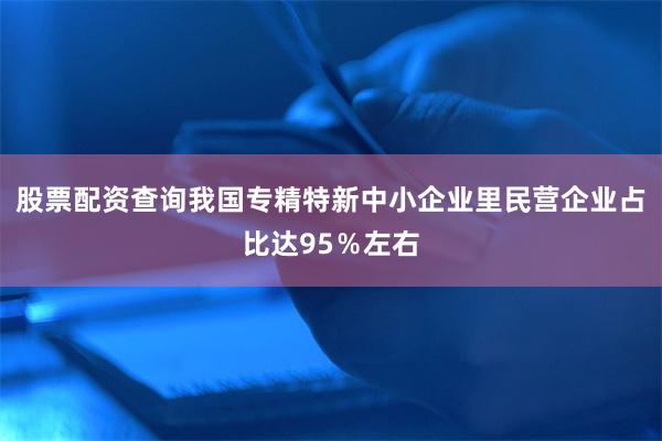 股票配资查询我国专精特新中小企业里民营企业占比达95％左右